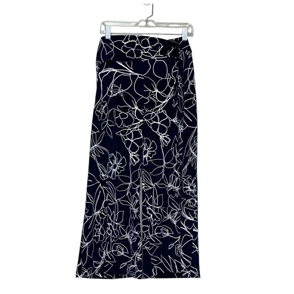 Joseph Ribkoff navy blue white floral wide legs belted crop pants size 14 - Picture 1 of 13